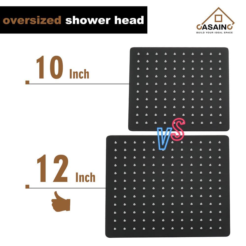 CASAINC 1Handle 3Spray Pattern 12 in Wall Mount Shower Set Shower Head Tub and Shower Faucet Matte Black