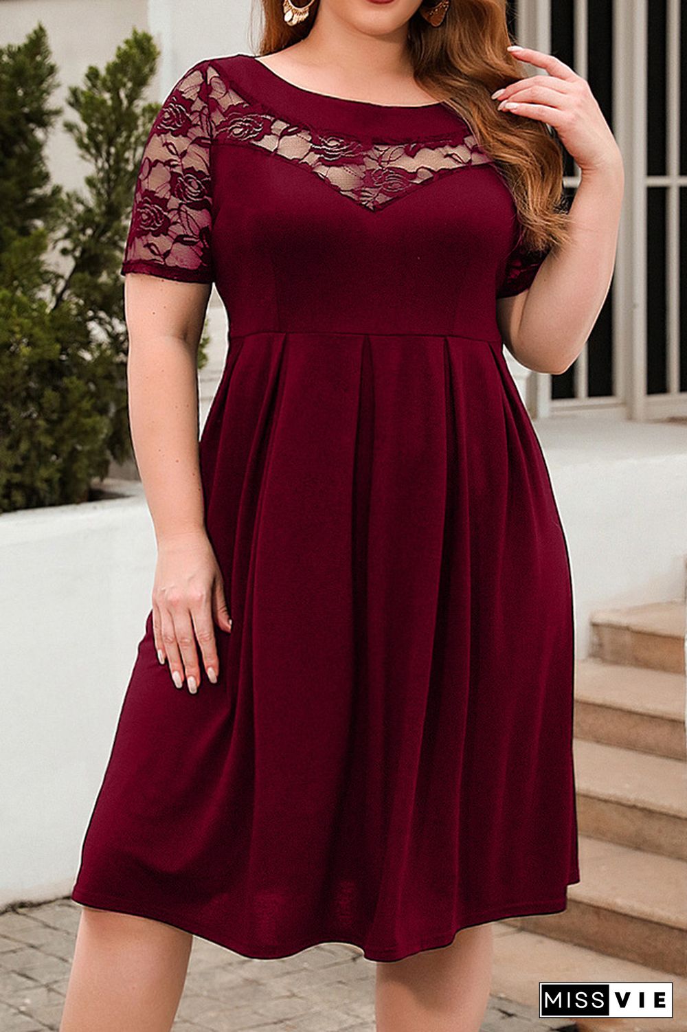 Plain Lace Splicing Plus Size Dress