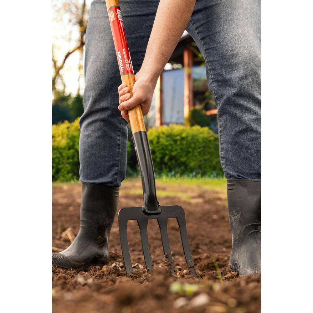 Husky 28 in. D-Grip Short Wood Handle 4-Tine Spading Garden Fork 77118-950