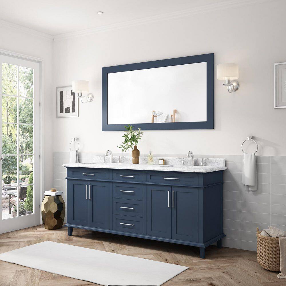 Home Decorators Collection Sonoma 60 in. W x 32 in. H Rectangular Framed Wall Bathroom Vanity Mirror in Midnight Blue Sonoma 60MR-MB