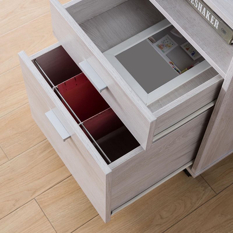 FC Design White Oak 4 Wheel File Cabinet with 2 Drawers and Open Shelf with Storage and Display Space