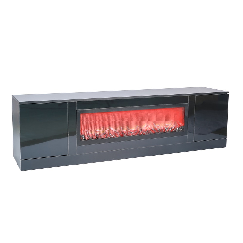 Modern Black Electric Fireplace TV Stand for 75\