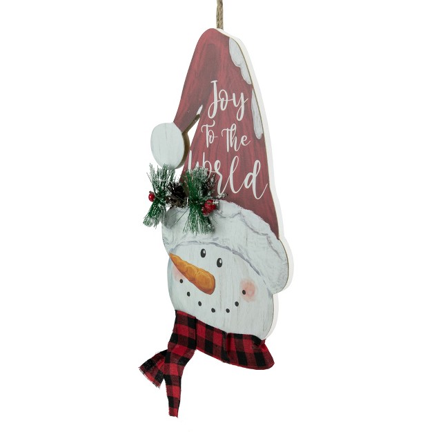 Joy To The World Snowman In Santa Hat Christmas Wall Decoration