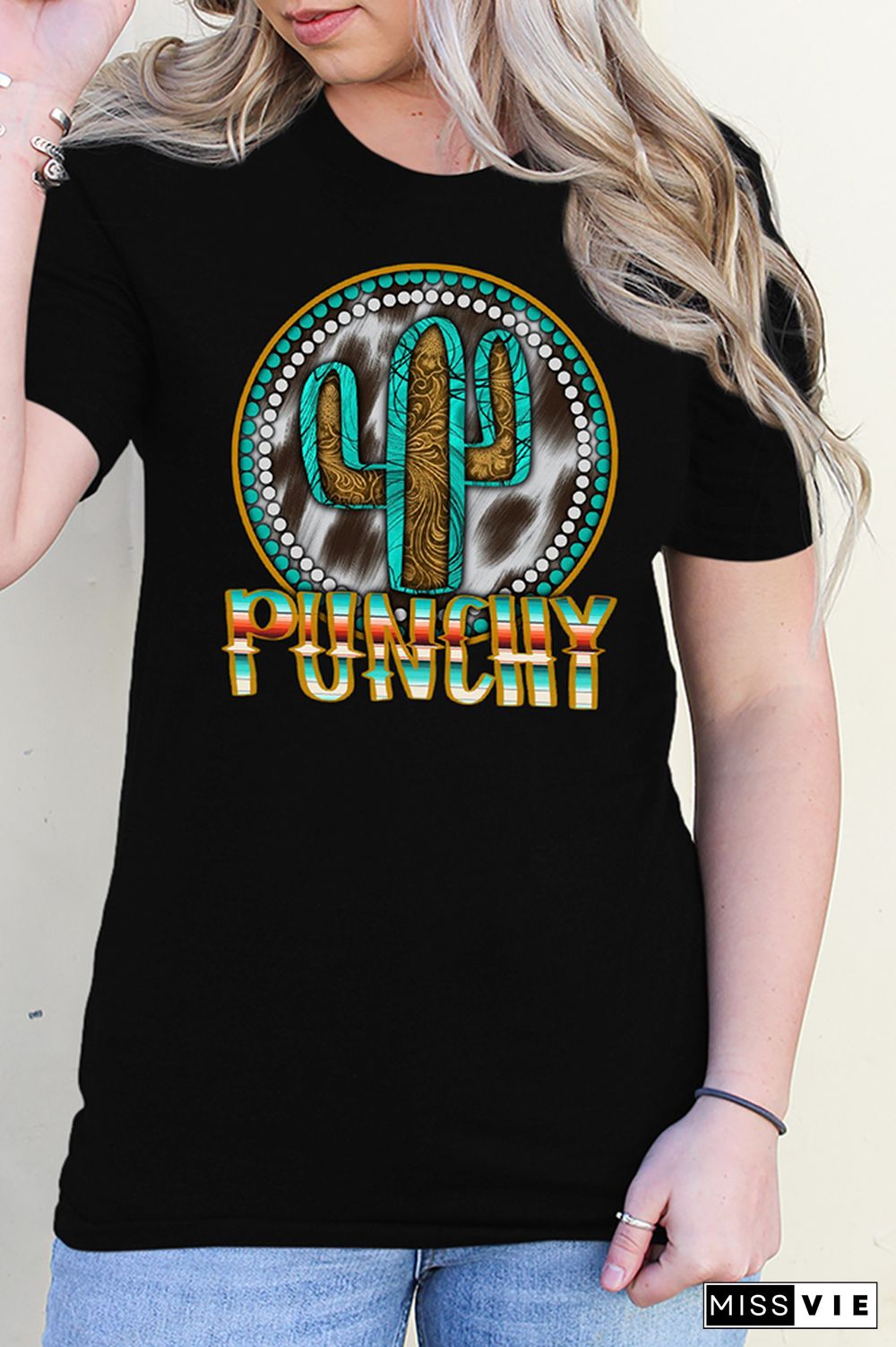 Punchy Print Graphic Tees for Women Wholesale Short Sleeve T shirts Top