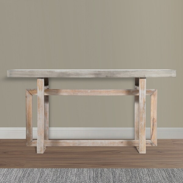 59 Inch Artisan Crafted Farmhouse Console Table with Geometric Interlocked Base， Rustic Light Brown