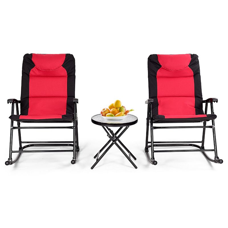 3 Pcs Outdoor Folding Rocking Chair Table Set with Cushion