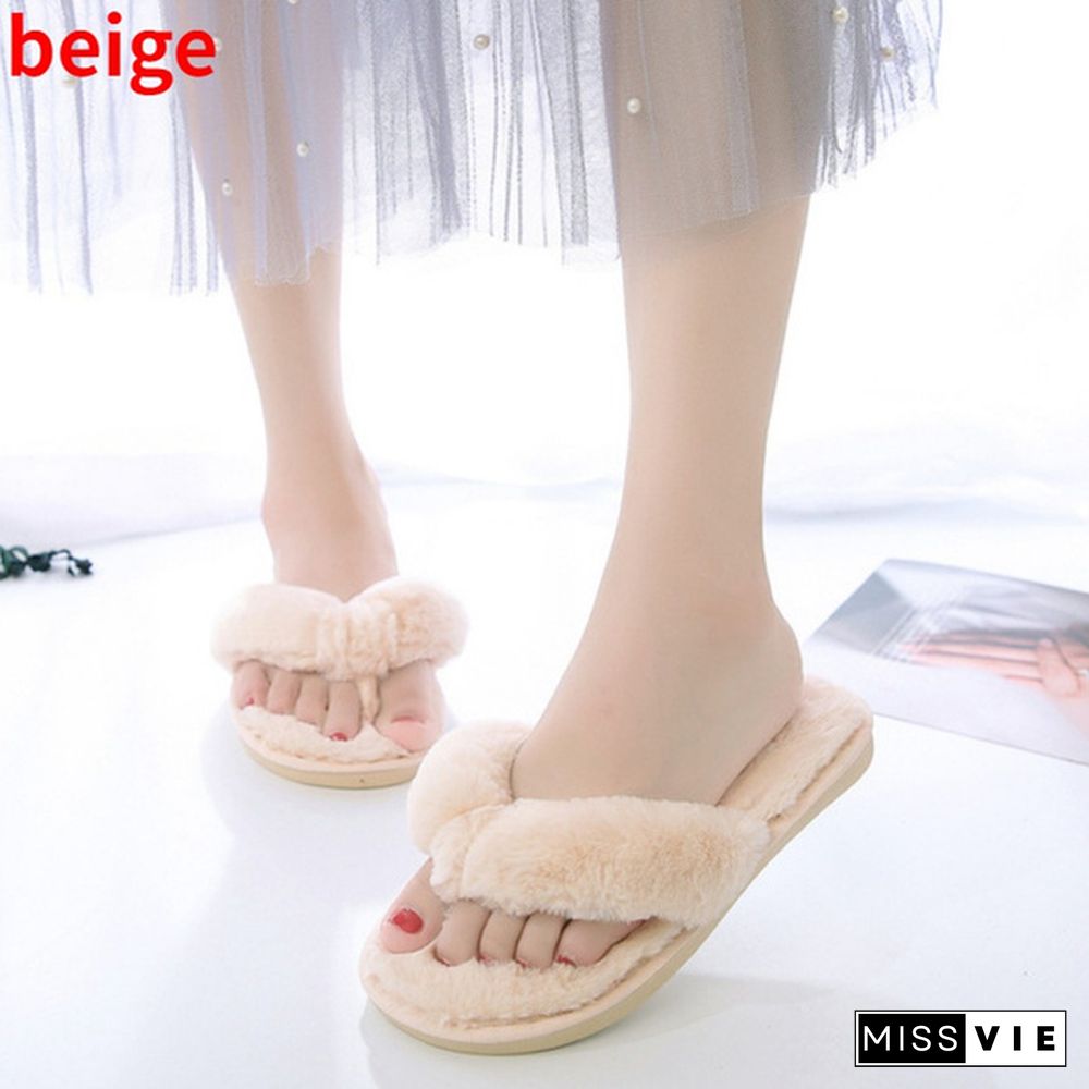 Fashion Fur Women Home Slippers Autumn Winter Warm Flat Ladies Shoes Slip On Plush Women Flip Flops Slides