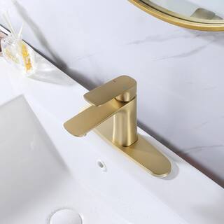 Hlihome Single-Handle Single Hole Bathroom Faucet in Brushed Gold With Deck Plate RBDK-0961-BGP