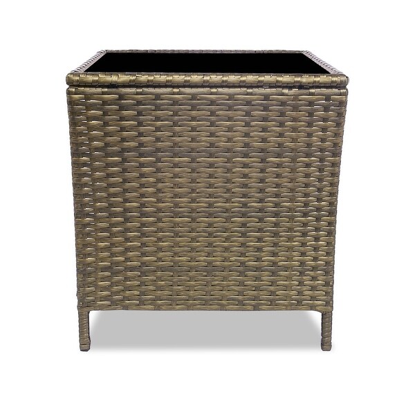 Wicker Square Side Coffee Table Glass Top and Storage Small End Tables