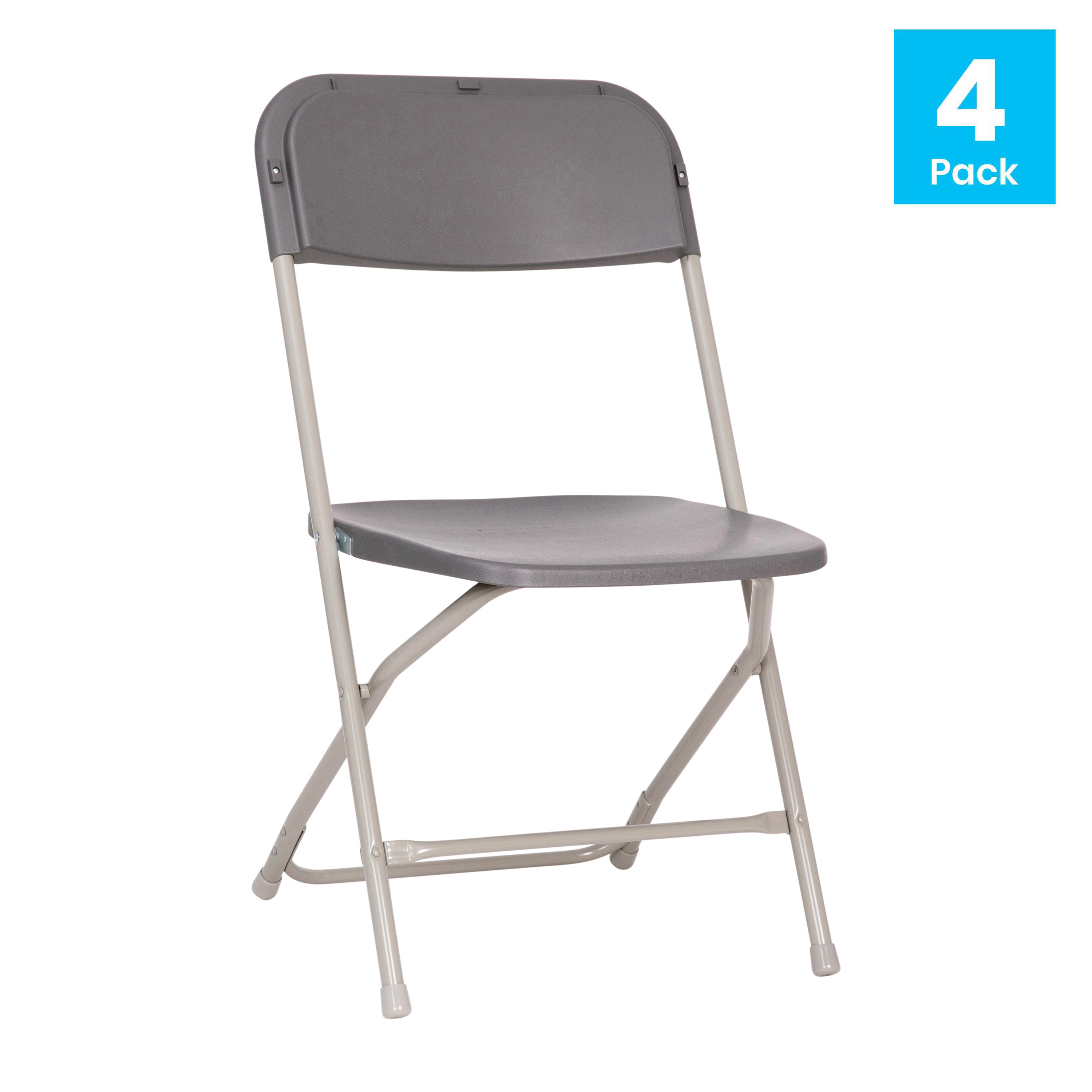 BizChair Big and Tall Commercial Folding Chair - Extra Wide 650LB. Capacity - Durable Plastic - Gray, 4-Pack