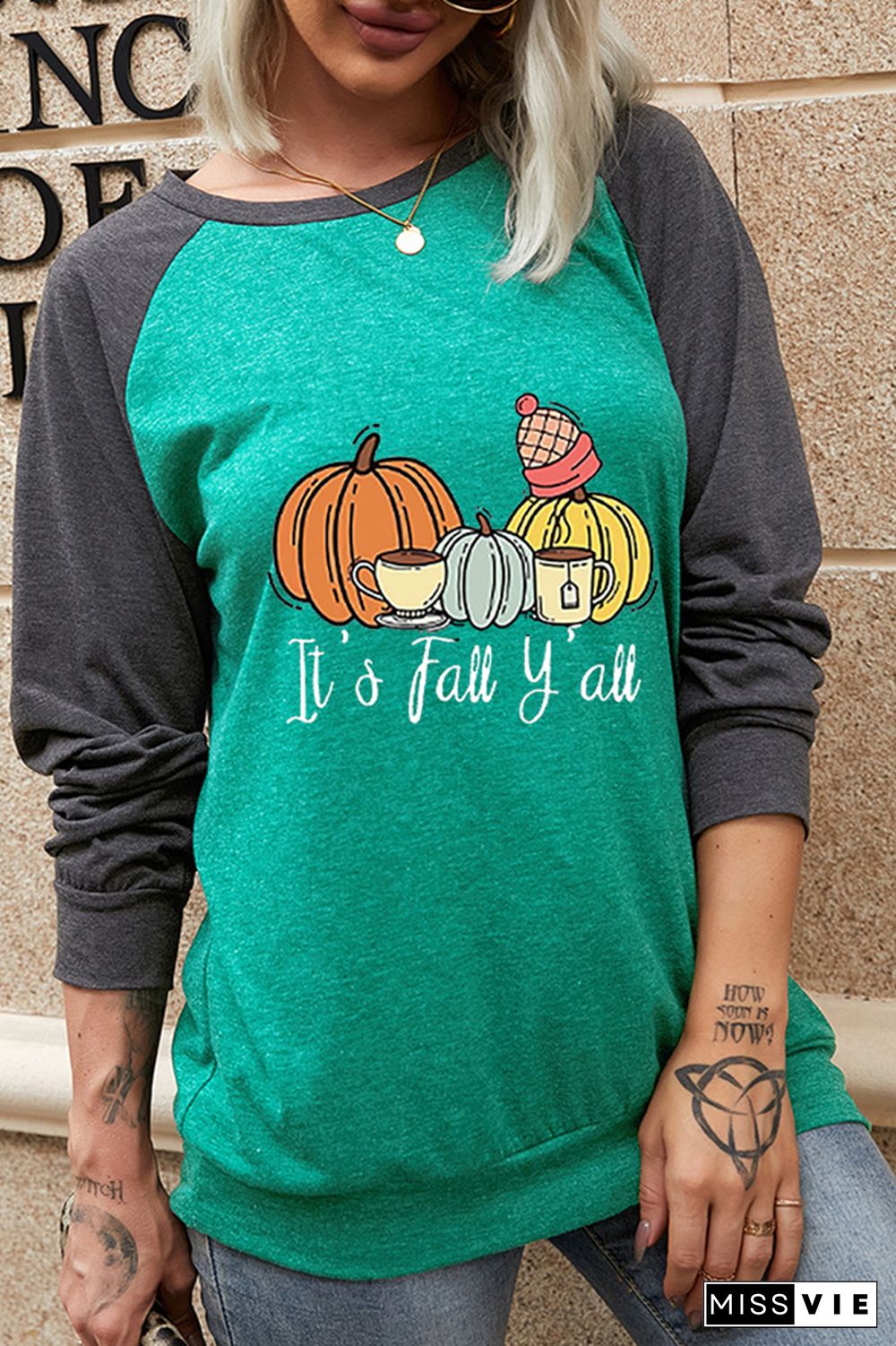 It's Fall Y'all Print Round Neck Graphic Sweatshirts Wholesale