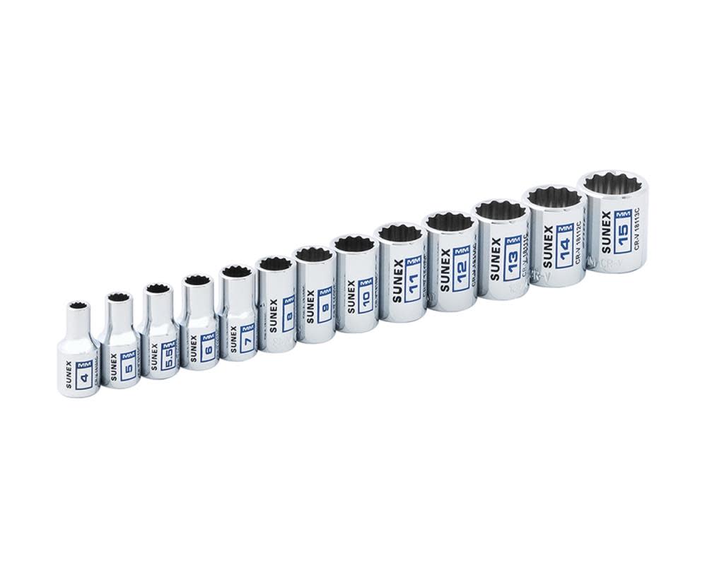 1/4 In. Dr 12 Pt Standard Metric Socket Rail 13 Pc Set ;