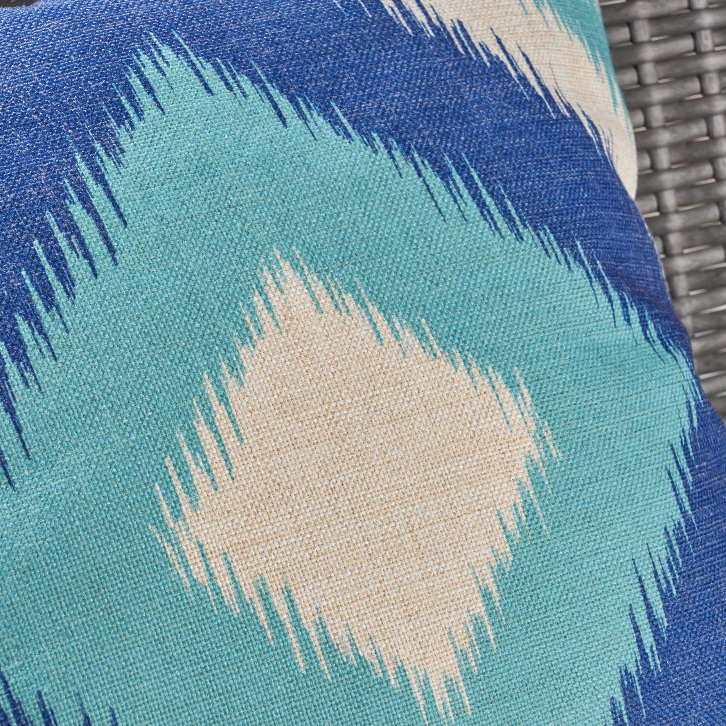 Willy Outdoor Water Resistant 18-inch Square Pillow, Blue / Teal Ikat