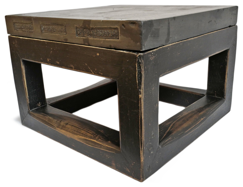 Consigned Black Square Stone Top Table   Asian   Side Tables And End Tables   by Design Mix Furniture  Houzz