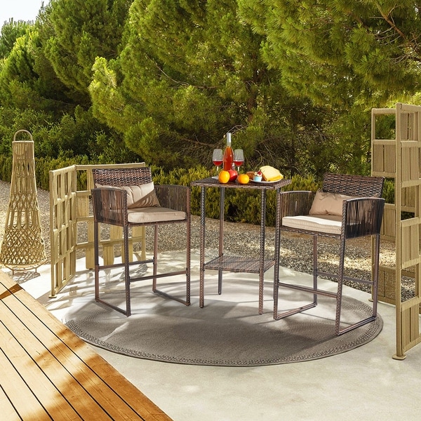 Patio 3Piece PE Wicker Bar Set with Cushions