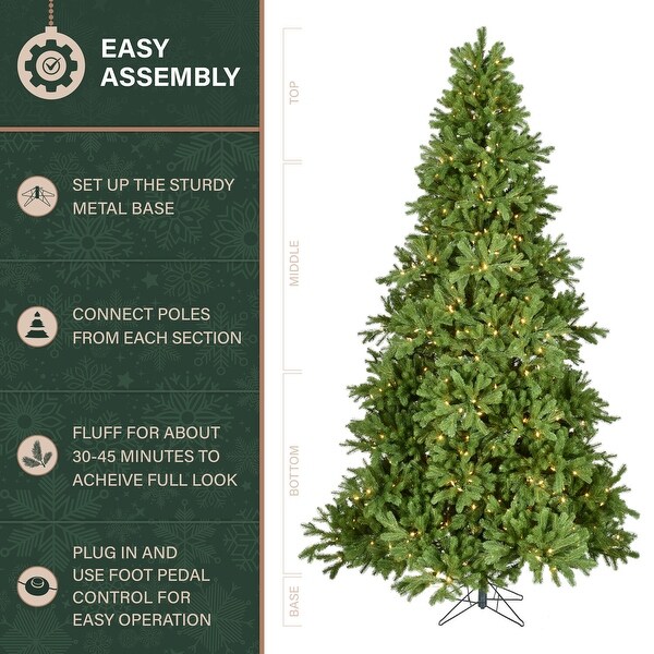 Fraser Hill Farm 8ft. Asheville Pine Artificial Christmas Tree with Warm White LED Lights and Remote Control