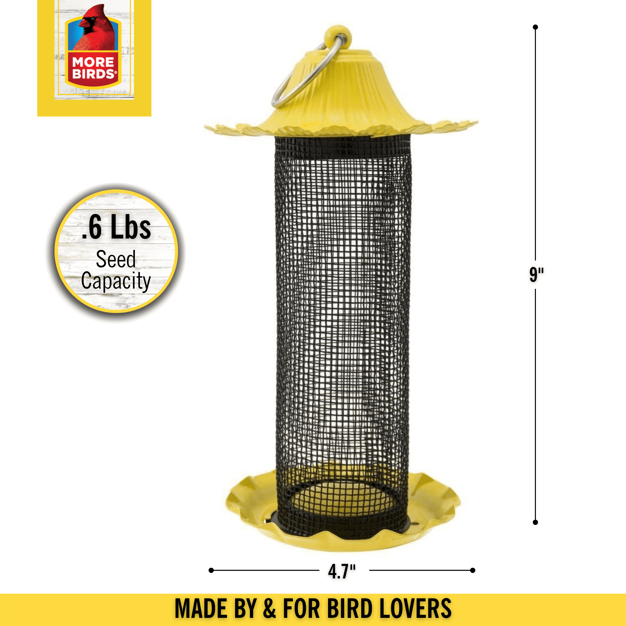 More Birds Little-Bit Finch Screen Bird Feeder， Wild Bird Feeder， .6 lb Seed Capacity