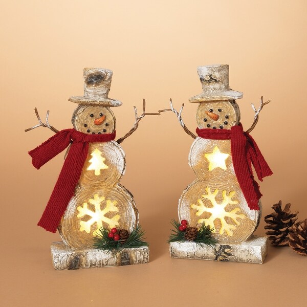 Set of 2 Battery Operated Lighted Resin Snowman Figurines