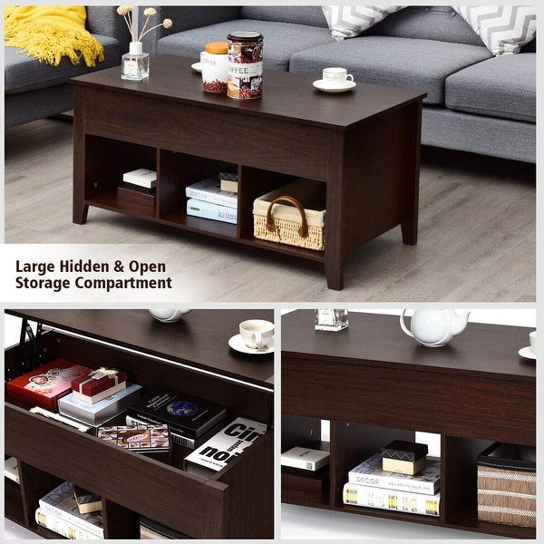 Lift Top Storage Space Coffee Table， Multi-Functional Modern Coffee Table with Height Adjustable Top and Hidden Compartment