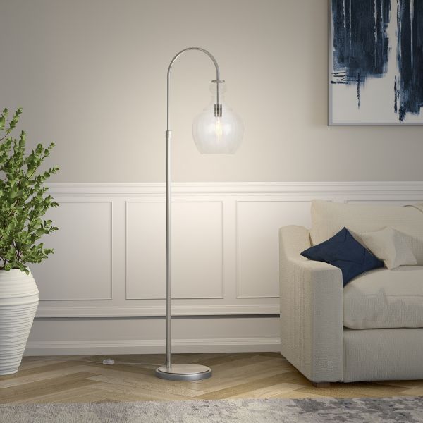 Verona Arc Floor Lamp with Glass Shade in Brushed Nickel/Clear