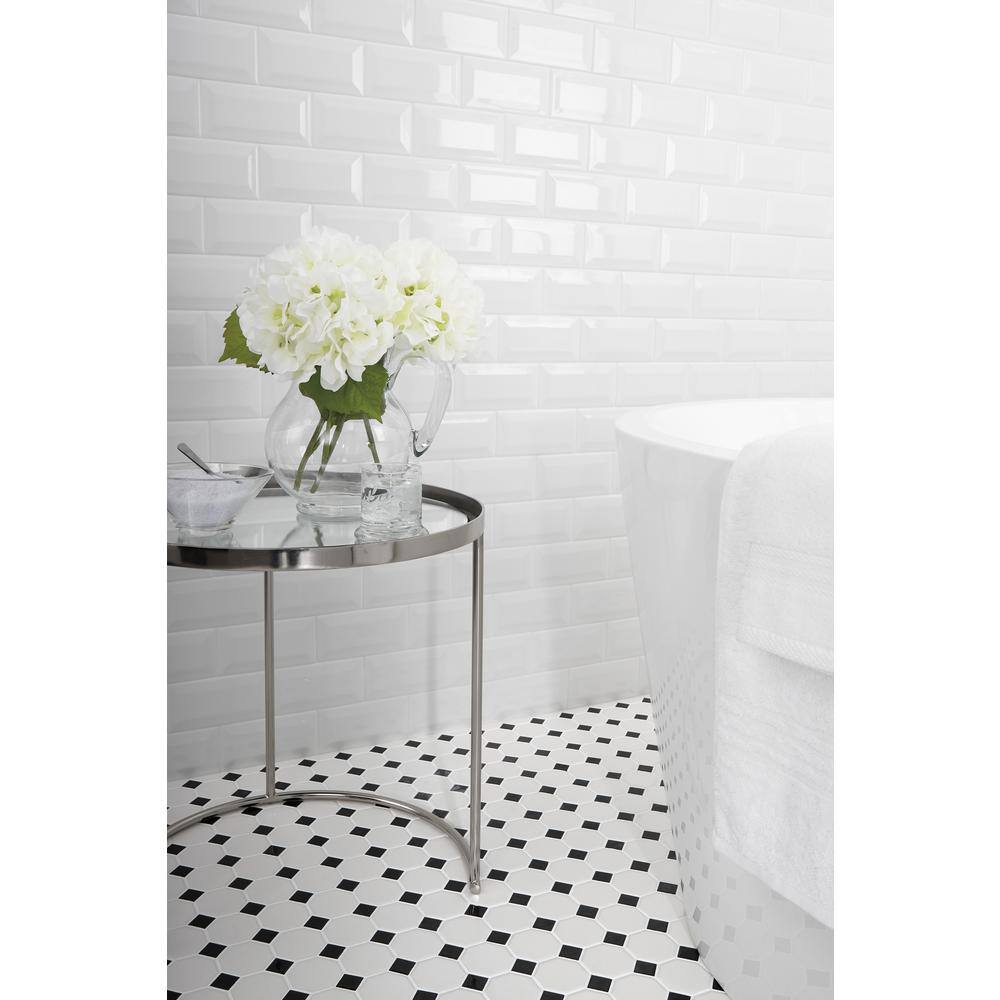 Daltile Octagon and Dot Matte White with Black Dot 12 in. x 12 in. Glazed Ceramic Mosaic Tile (1 sq. ft.each) 65012OCT21CC1P2