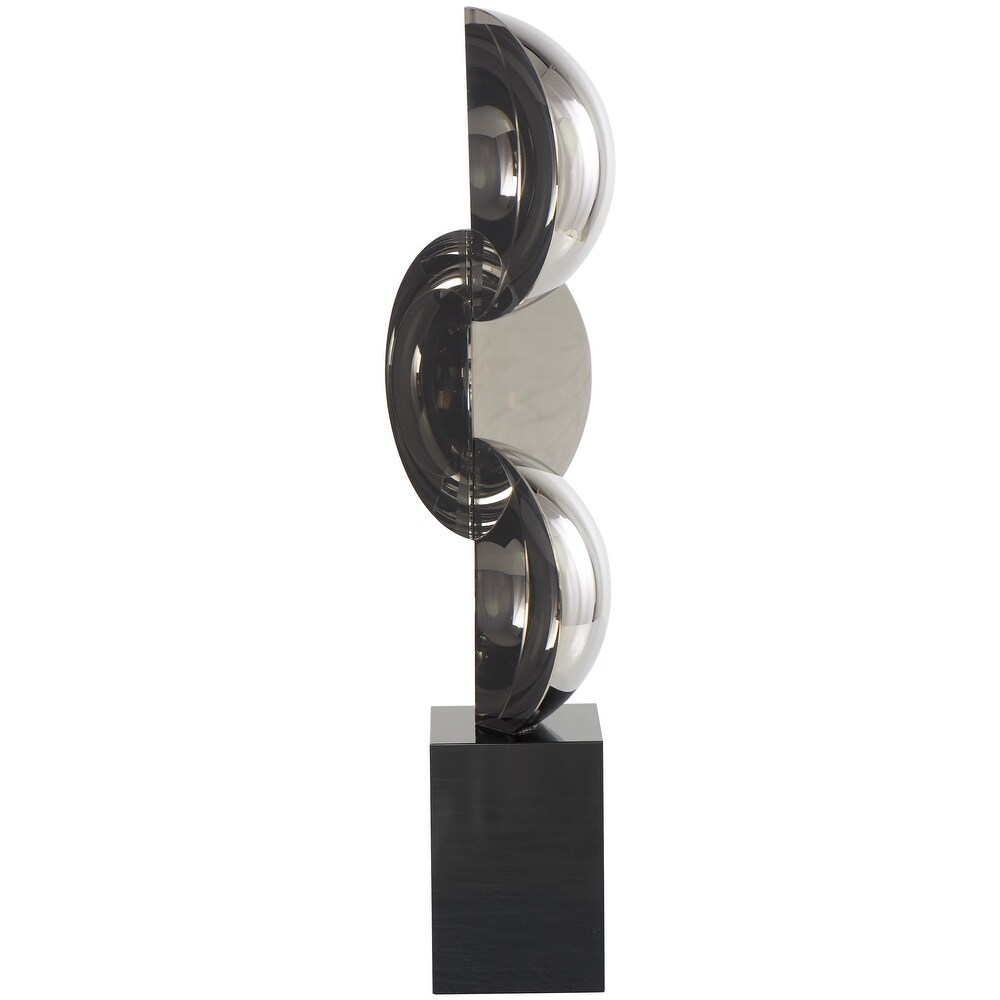 Black Crystal Abstract Two Tone Geometric Sculpture with Stacked Semi Circles