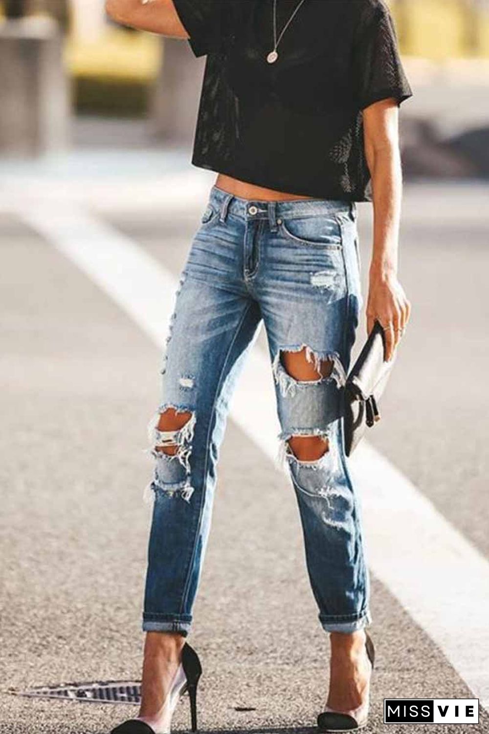 Regular Blue Ripped Jeans