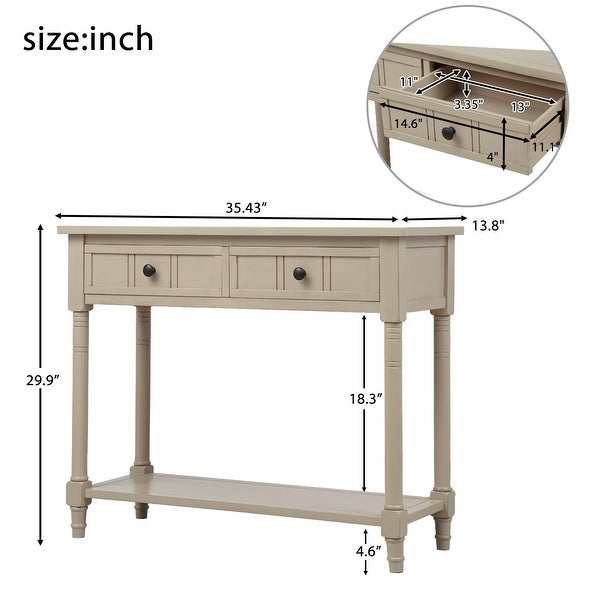 Console Table with 2 Drawers and Bottom Shelf Acacia Mangiu， Retro Grey