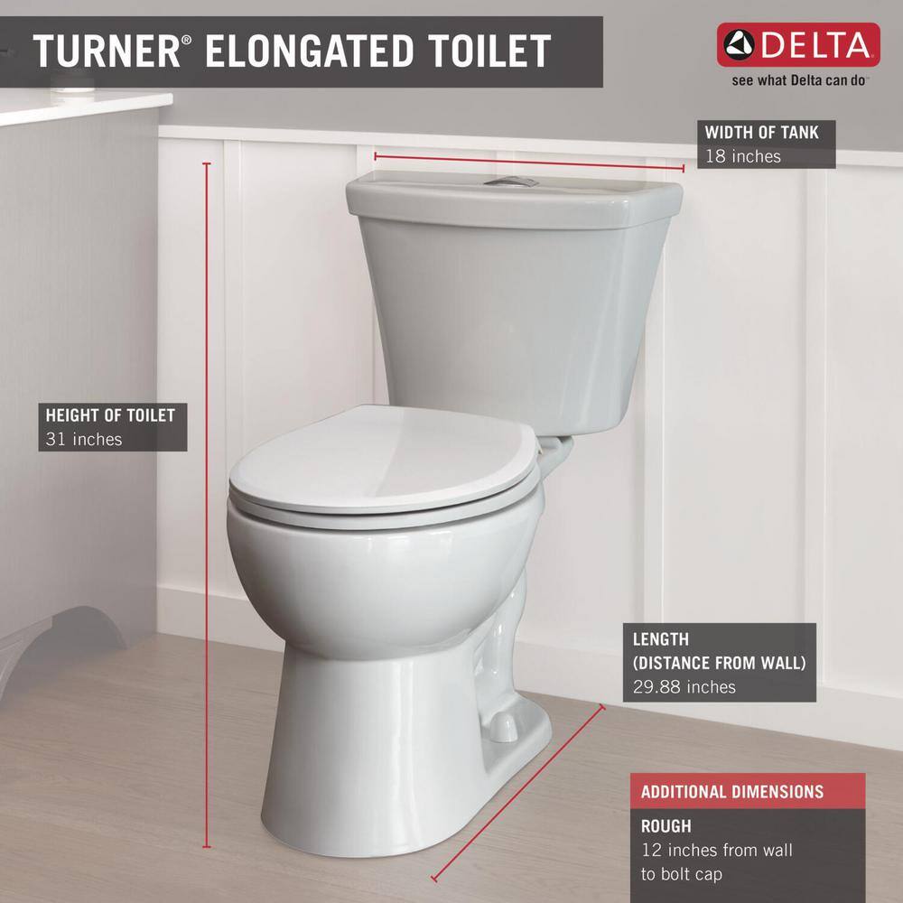 Delta Turner 2-Piece 1.1 GPF1.6 GPF Dual Flush Elongated Front Toilet in White C43908D-WH