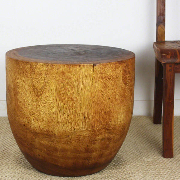 Haussmann Handmade Eco Wood Oval Drum Table 20 in D x 18 in H Walnut Oil