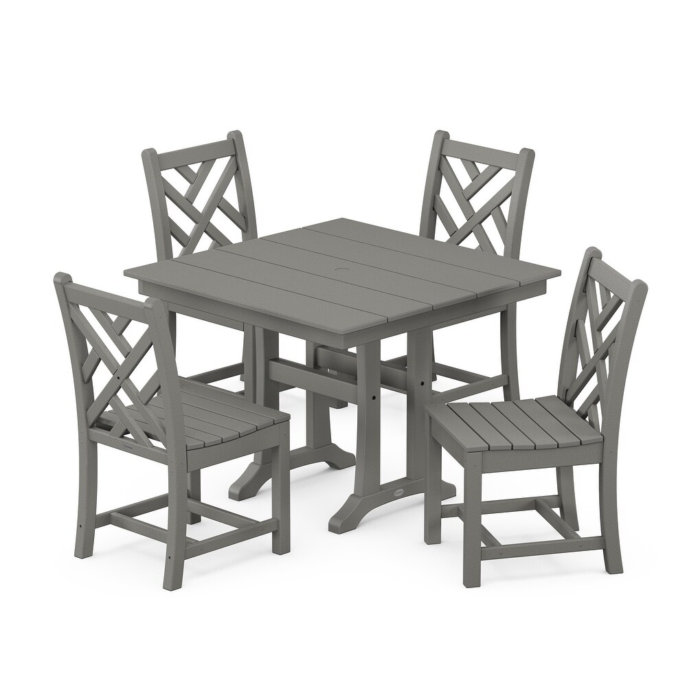 POLYWOOD Chippendale 5 Piece Farmhouse Trestle Side Chair Dining Set   N/A