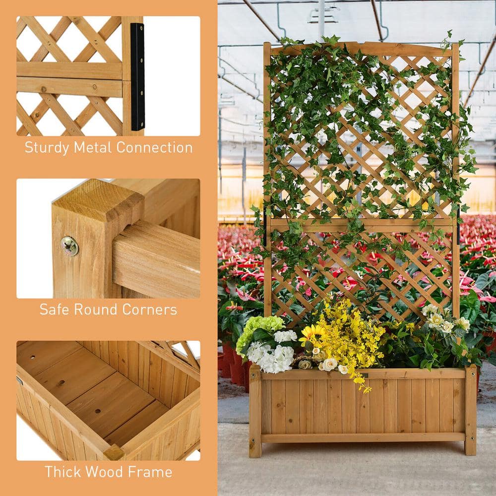 Gymax 71'' Tall Raised Garden Bed Wooden Planter w/Trellis for Flower Climbing Plant GYM11266