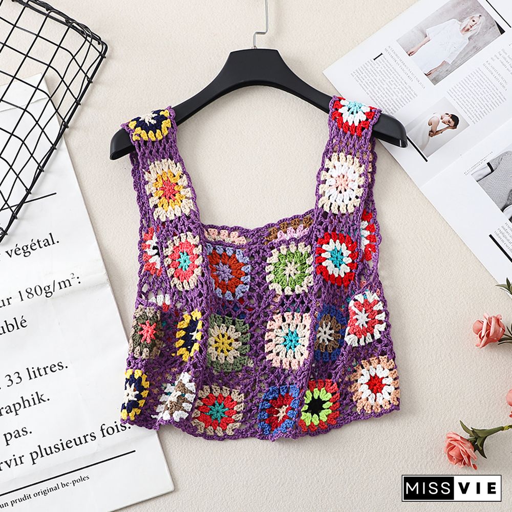 Knit Tank Top Woman Binder Chest Crochet Corset Femme Debardeur Femmes Camisoles Women Crop Tops Random Color Block Dropshipping