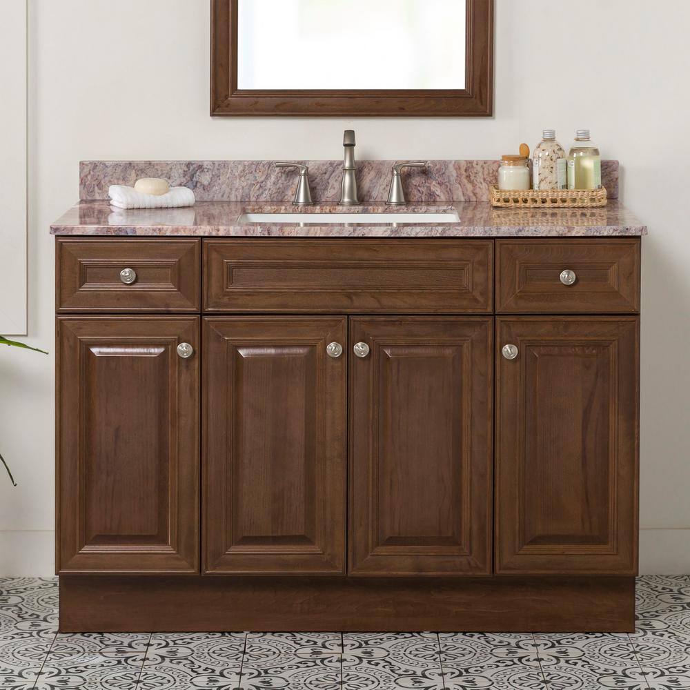 Glacier Bay Glensford 49 in. W x 22 in. D Bath Vanity in Butterscotch with Stone Effects Vanity Top in Cold Fusion with White Sink GF48P2V8-BT