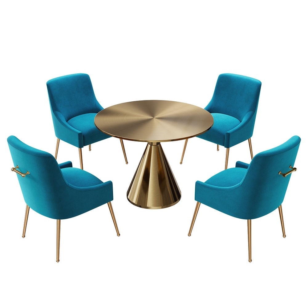 Clihome 5 Piece Modern Golden Table Velvet Chair Dining Set