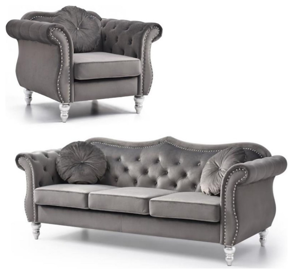 Home Square 2 Piece Furniture Set with Sofa and Chair in Dark Gray   Living Room Furniture Sets   by Homesquare  Houzz