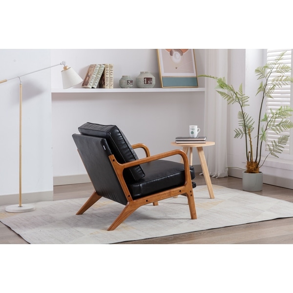 PU Leather Fabric Accent Chair Modern Lounge Armchair Reading Chairs Upholstered with Wood Frame and Cushions for Living Room