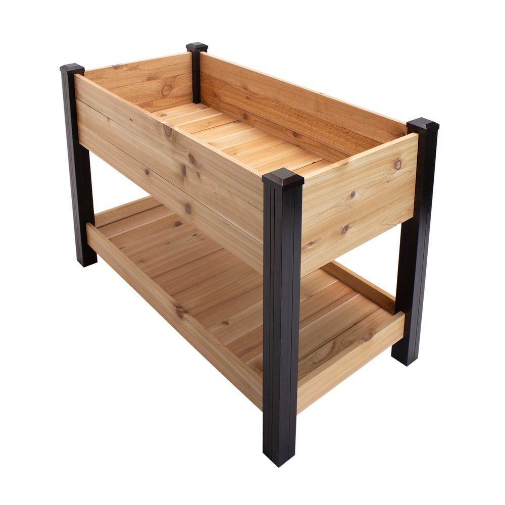 Outdoor Essentials Haven 2 ft. x 4 ft. Natural Cedar Elevated Garden Bed with Shelf (Vinyl Legs) 482124