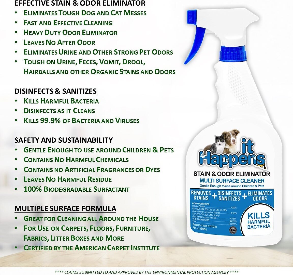 It Happens Heavy Duty Dog and Cat Odor and Stain Eliminator， 32-oz bottle