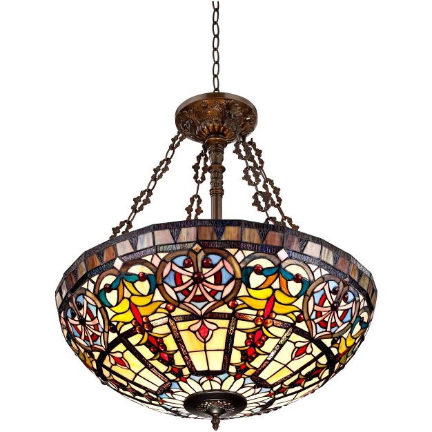 Wide  Style Ornamental Stained Glass Bowl Fixture Dining Room Kitchen