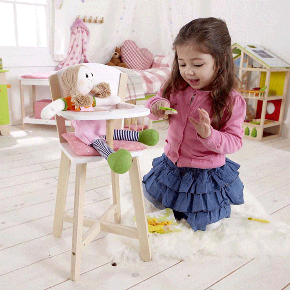 Hape Wooden Baby Doll High Chair Seat Toy Furniture, Pink (Open Box)