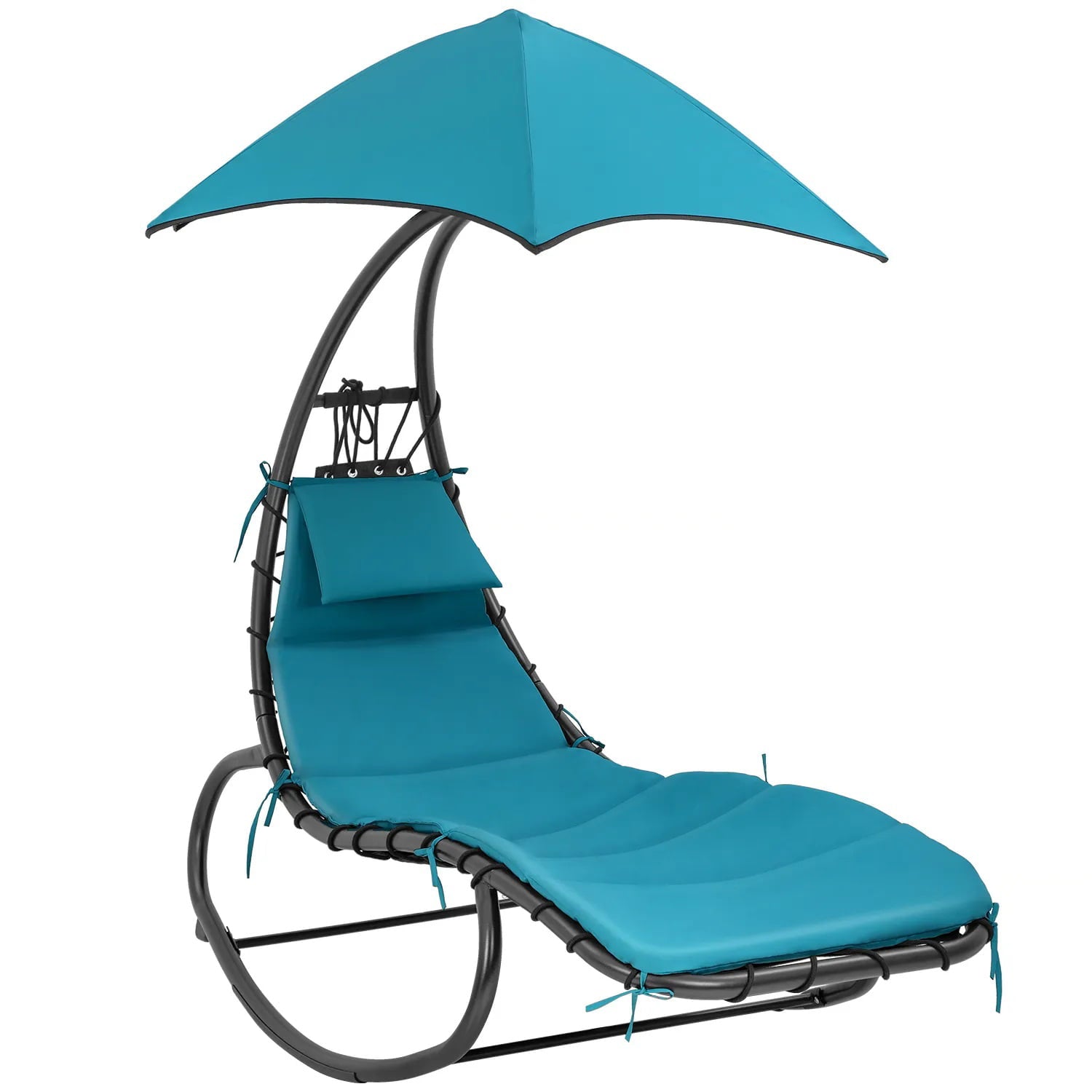 YRLLENSDAN Patio Swing Chair, Rocking Lounge Chair Outdoors with Waterproof Canopy Hammock Chair Patio Chair Removable Cushion and Headrest (Blue)