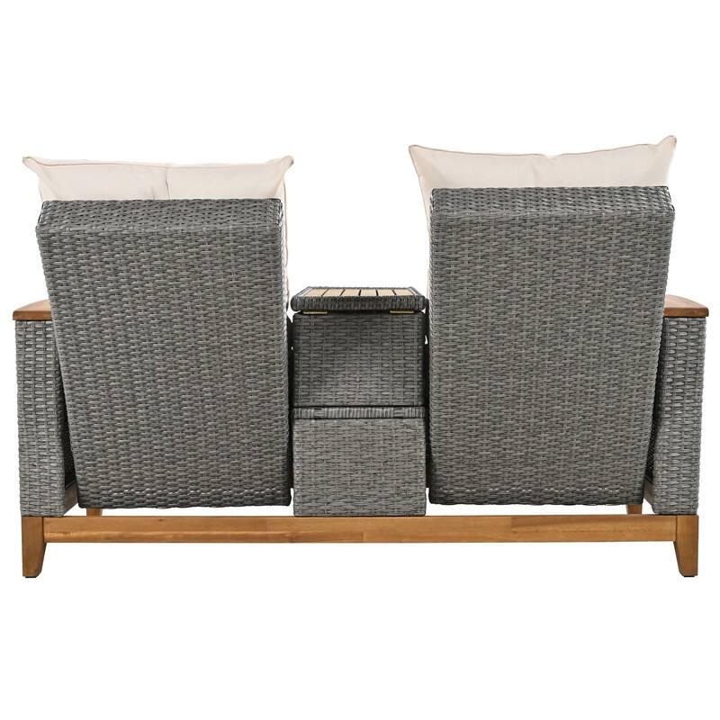 Outdoor Patio Sofa Adjustable Loveseat with Storage Armrest