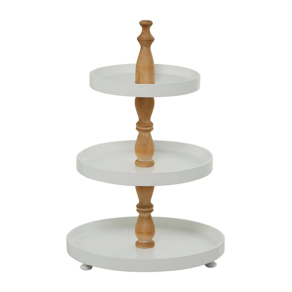 Litton Lane Farmhouse 3-Tier White Wood Cake Stand 041546