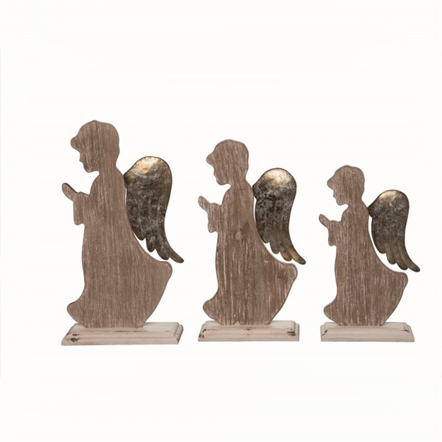 Transpac Wood Brown Christmas Praying Angel Decor Set Of 3