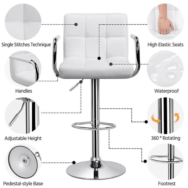 Bar Stool with Adjustable Height and Armrests， Set of 2， White?