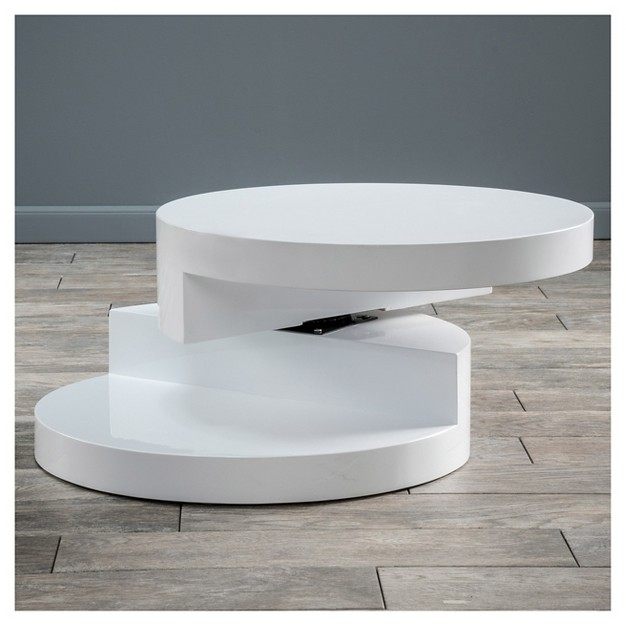 Osto Small Oval Rotatable Coffee Table Glossy White Christopher Knight Home