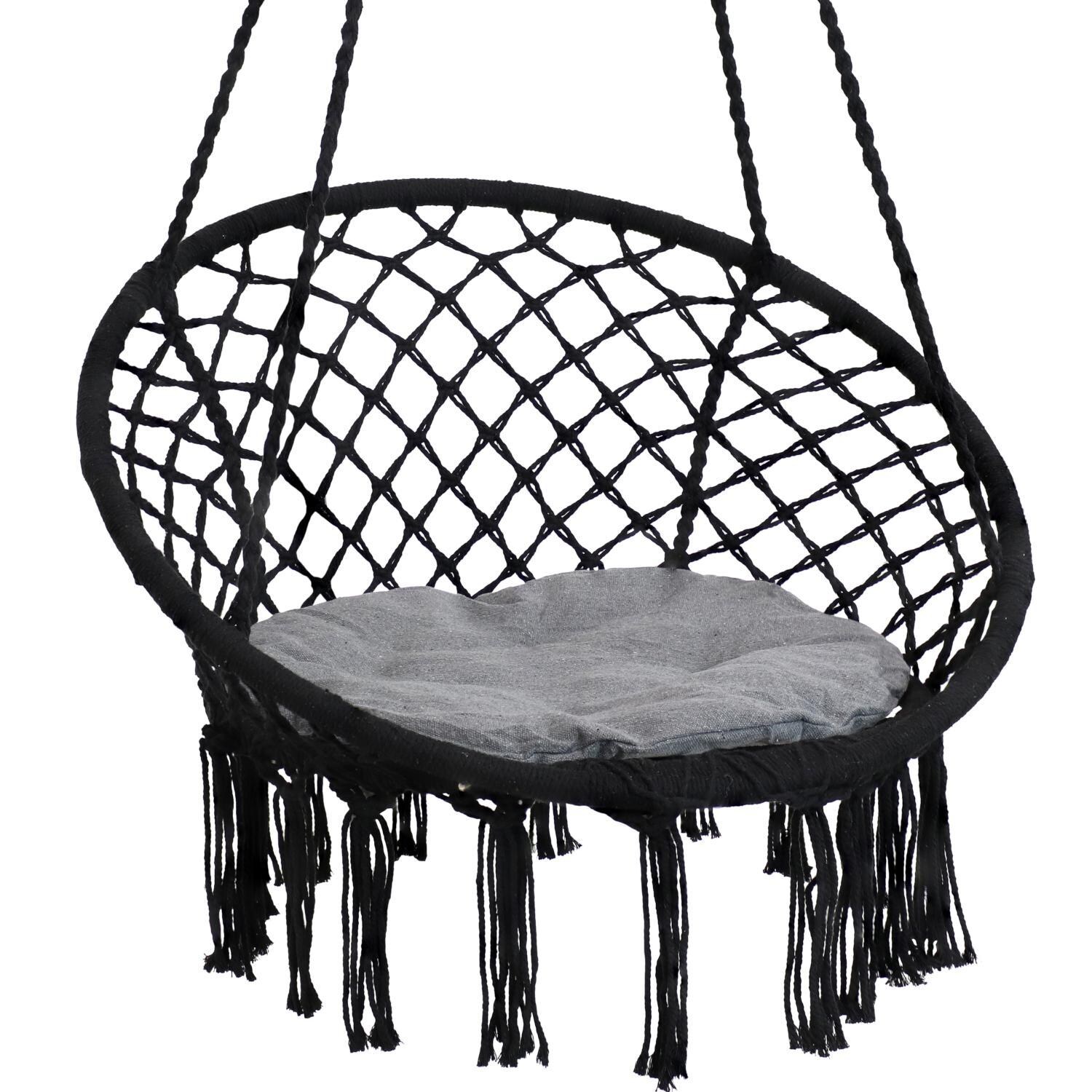 Ultimate Patio Macrame Hammock Chair w/ Tassels and Cushion