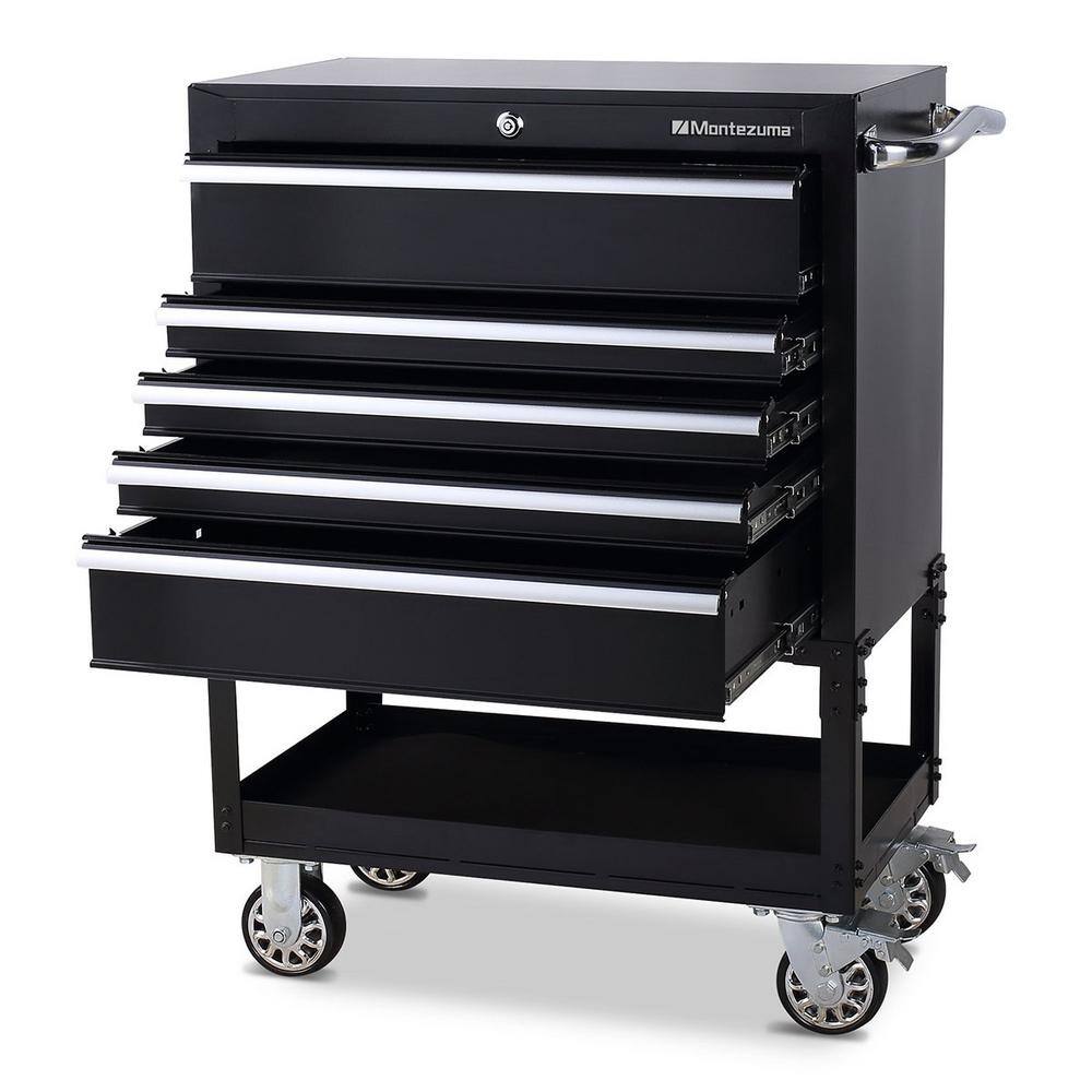 Montezuma 30 in. 5-Drawer 1-Shelf Steel Utility Tool Cart BK3005UC