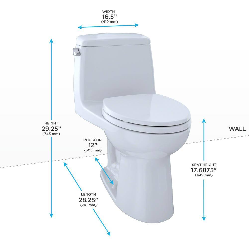 TOTO UltraMax 1-Piece 1.6 GPF Single Flush Elongated ADA Comfort Height Toilet in Cotton White SoftClose Seat Included MS854114SL#01